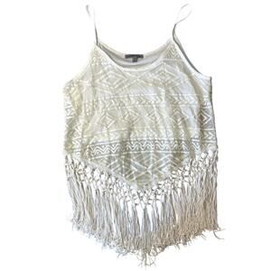 NWT Charlotte Russe Vintage White Fringe Crochet Tank Top Women's Medium